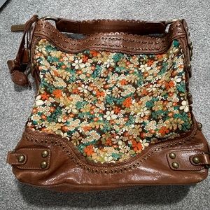 Rare Vintage Isabella Fiore Carina Morning leather and canvas large hobo